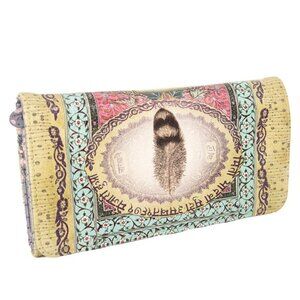 Papaya Love Feather Tri-Fold Wallet NWT NEW Vegan Leather Hard to find!